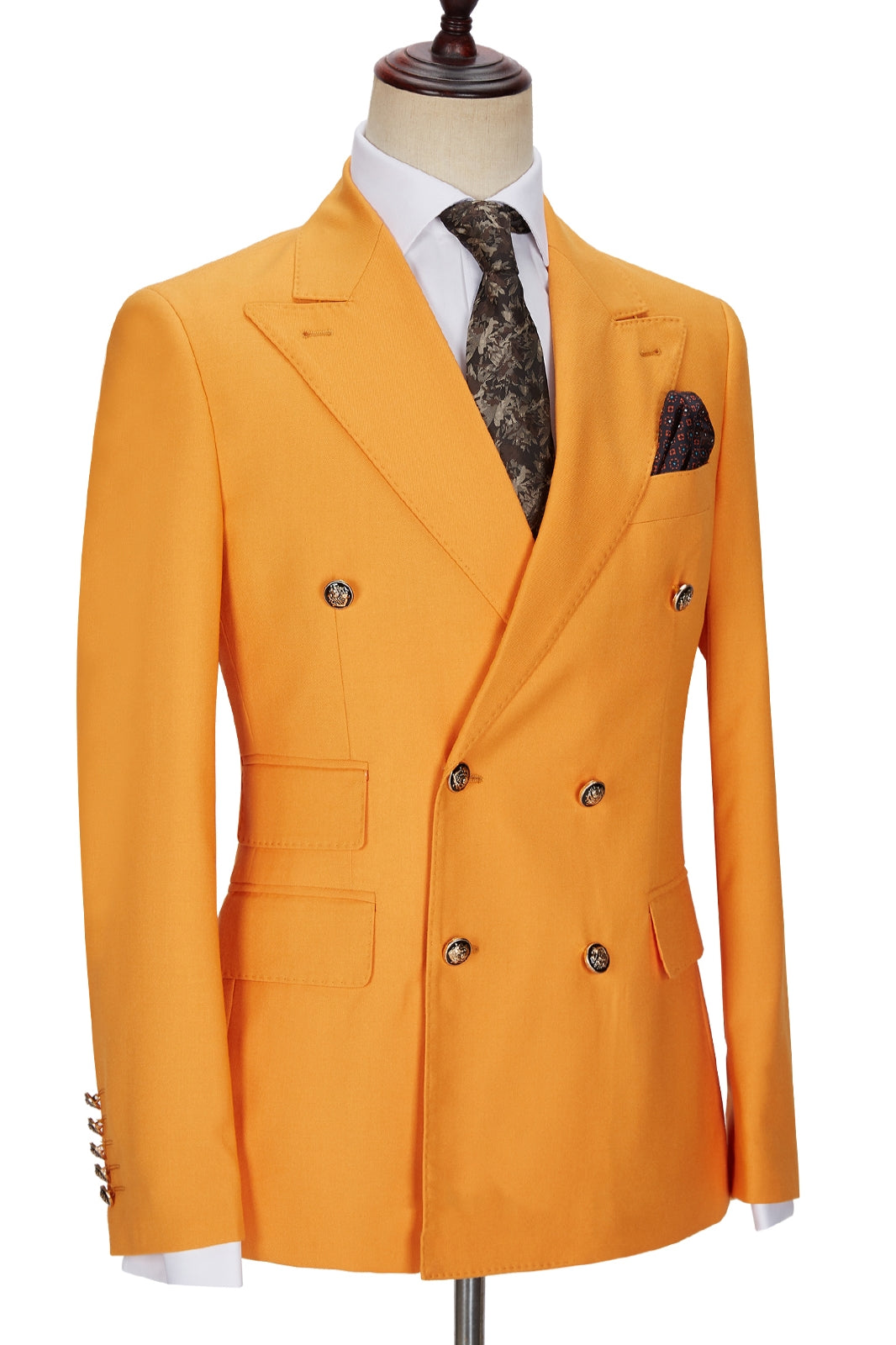 Charming Orange Peaked Lapel Double Breasted Men Suits