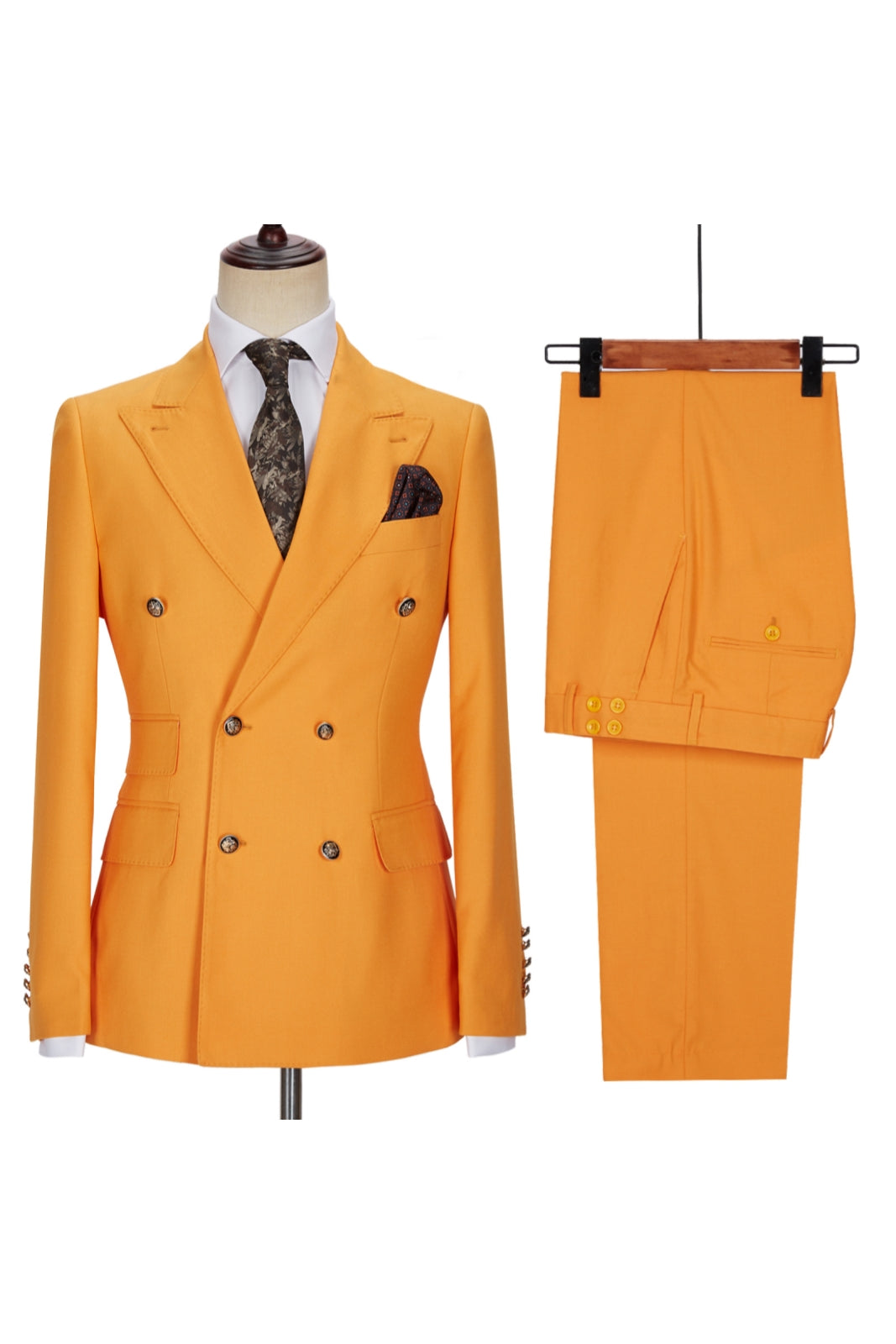 Charming Orange Peaked Lapel Double Breasted Men Suits