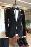 Black One Button Peaked Lapel Sparkle Striped Men Suits