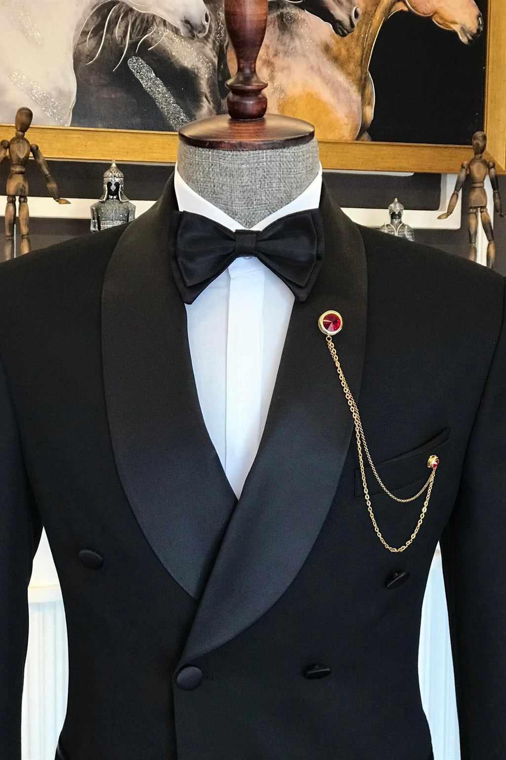 Classy Black Double Breasted Shawl Lapel Men Suits