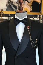 Classy Black Double Breasted Shawl Lapel Men Suits
