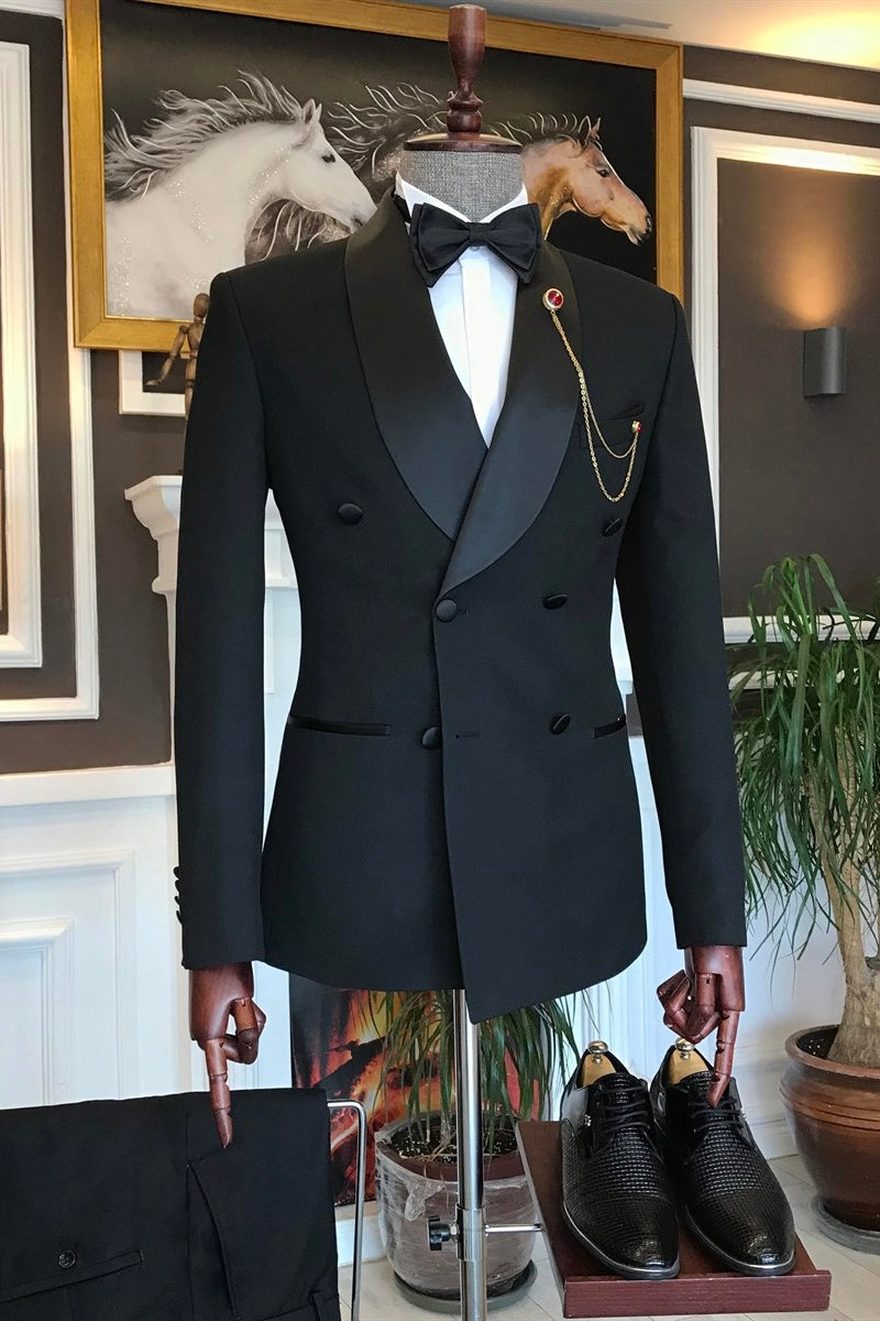Classy Black Double Breasted Shawl Lapel Men Suits