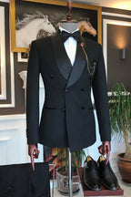 Classy Black Double Breasted Shawl Lapel Men Suits