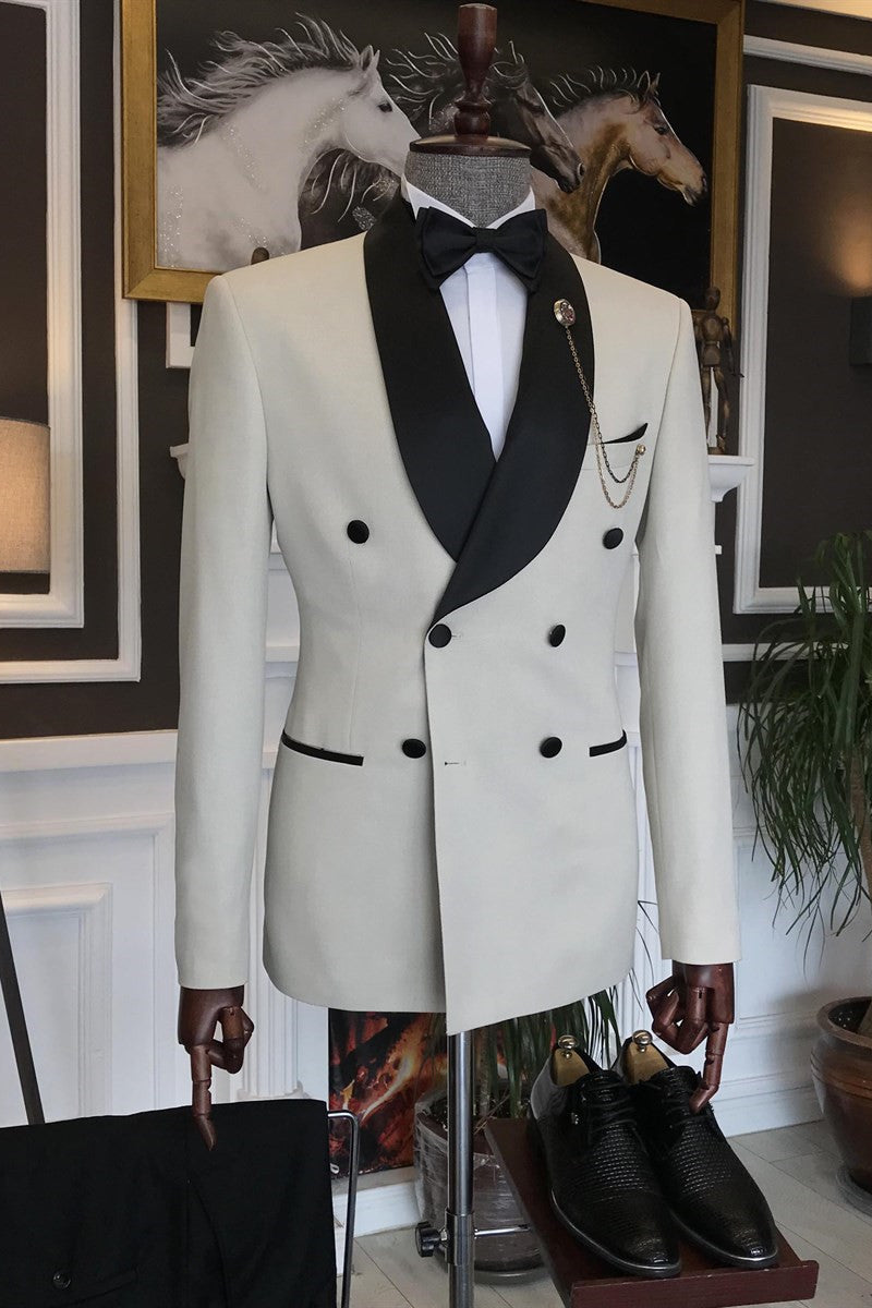 Silver Gray Double Breasted Shawl Lapel Men Suits Main image