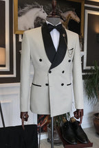 Silver Gray Double Breasted Shawl Lapel Men Suits