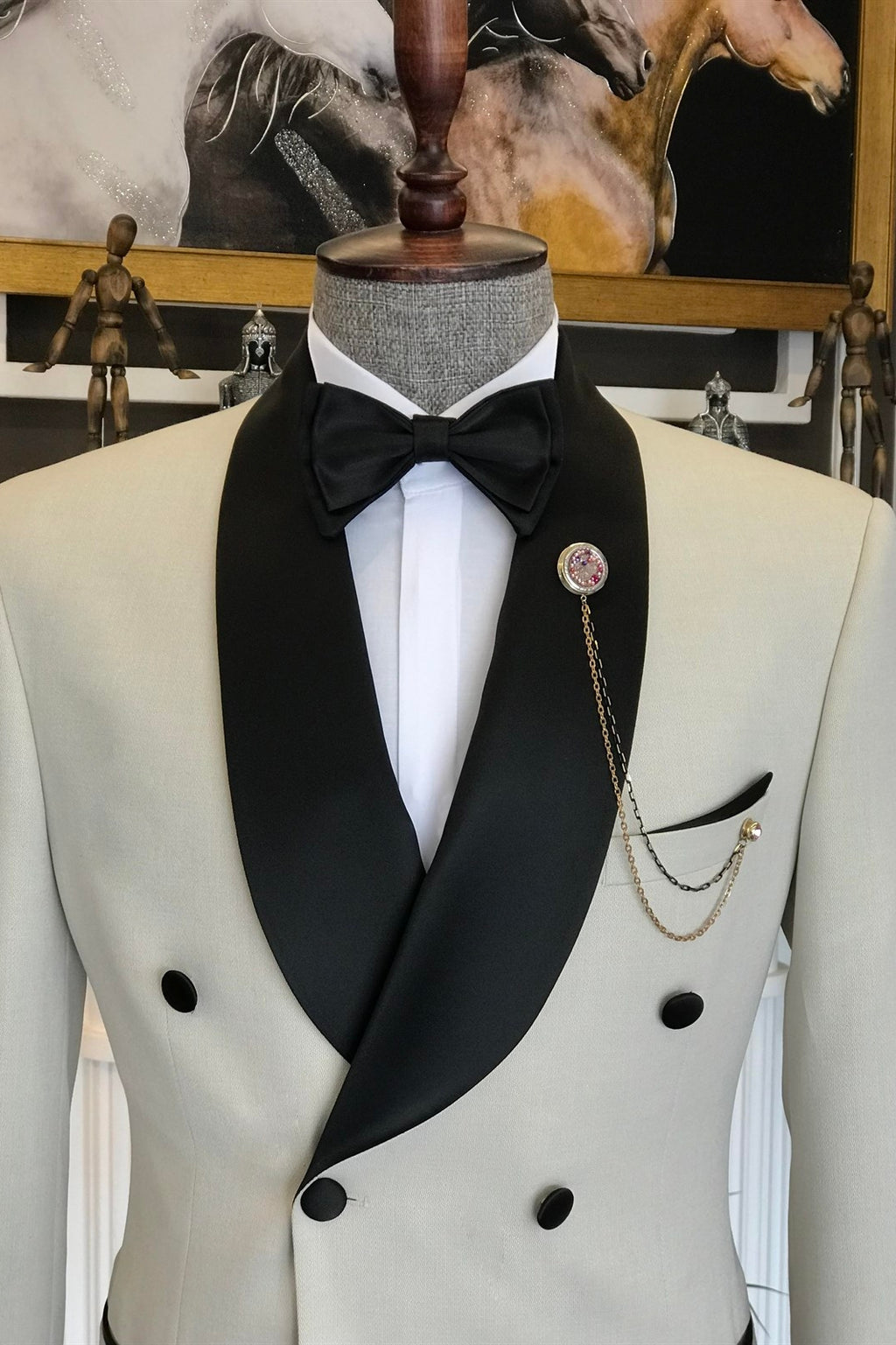 Silver Gray Double Breasted Shawl Lapel Men Suits