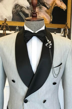 Light Gray Shawl Lapel Double Breasted Men Suits