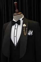 Black One Button Shawl Lapel 3 Piece Men Suits