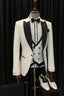White Jacquard One Button Shawl Lapel 3 Piece Men Suits