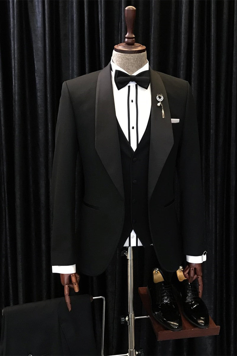 Black Newest One Button Shawl Lapel 3 Piece Men Suits Main image