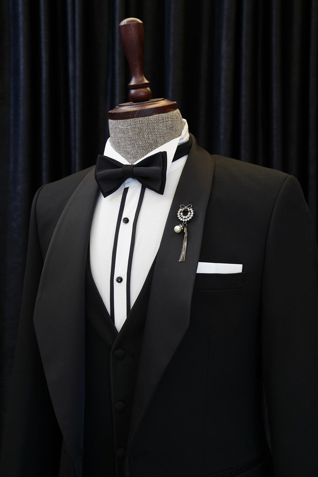 Black Newest One Button Shawl Lapel 3 Piece Men Suits