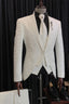 White Jacquard Notched Lapel Men Suits With Waistcoat