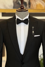 Black 3 Piece Sparkle Peaked Lapel Suits For Men