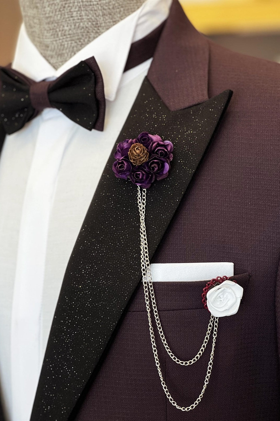 Dark Purple 3 Piece Sparkle Peaked Lapel Suits For Men Secondary image