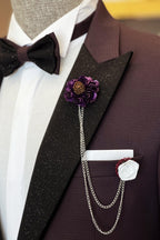 Dark Purple 3 Piece Sparkle Peaked Lapel Suits For Men