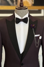 Dark Purple 3 Piece Sparkle Peaked Lapel Suits For Men
