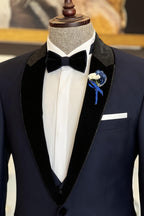Dark Blue One Button 3 Piece Sparkle Shawl Lapel Suits For Men
