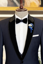 Dark Blue One Button 3 Piece Sparkle Shawl Lapel Suits For Men