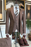 Chic Brown Peaked Lapel Three Pieces Best Fitted Men Suits