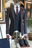 Brown Plaid Peaked Lapel Men Suits With Black Waistcoat
