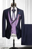 Dark Navy Spliced Shawl Lapel Men Suits With Lilac Jacquard Waistcoat