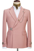 Pink Stylish Notched Lapel Men Suits With Buckle Button