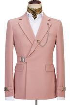 Pink Stylish Notched Lapel Men Suits With Buckle Button