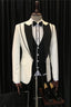 White Peaked Lapel One Button Men Suits With Black Waistcoat
