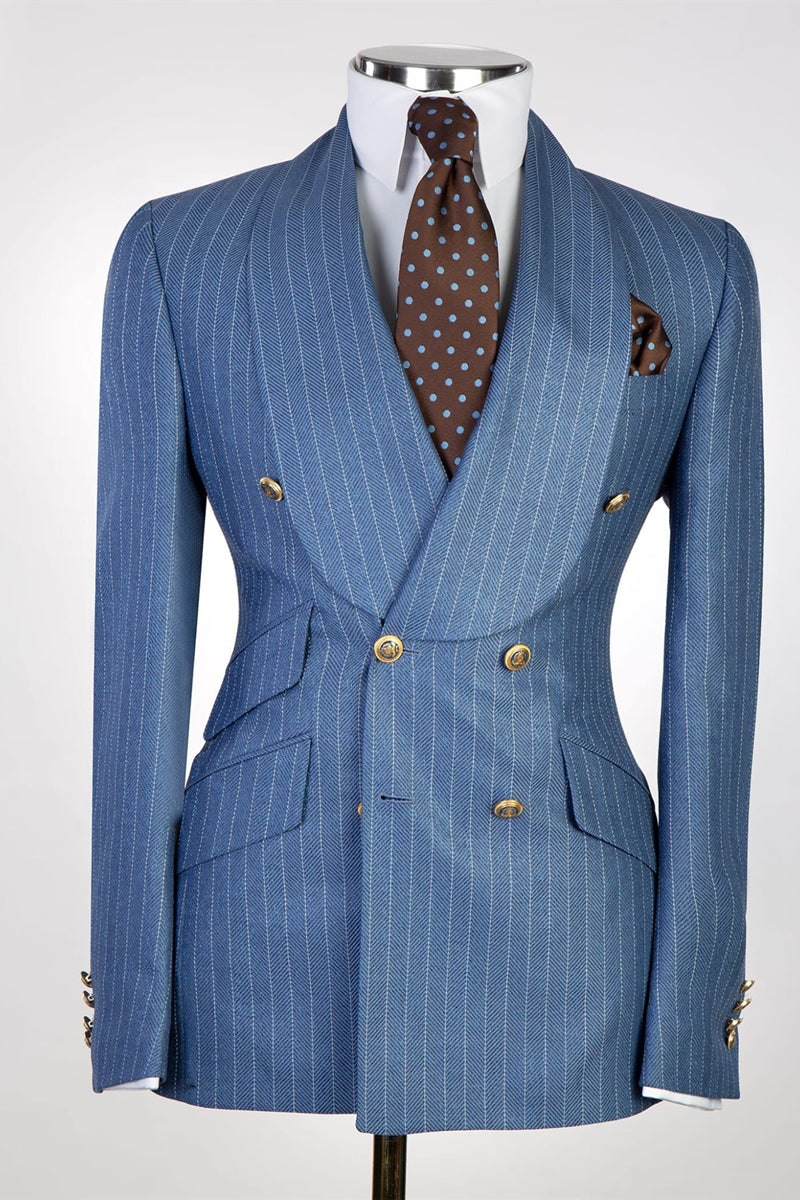 Fancy Blue Striped Shawl Lapel Double Breasted Men Suits Main image