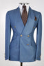 Fancy Blue Striped Shawl Lapel Double Breasted Men Suits