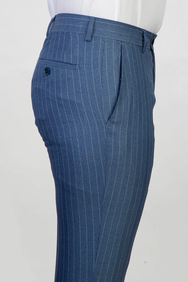 Fancy Blue Striped Shawl Lapel Double Breasted Men Suits