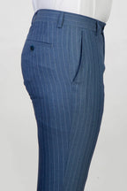 Fancy Blue Striped Shawl Lapel Double Breasted Men Suits