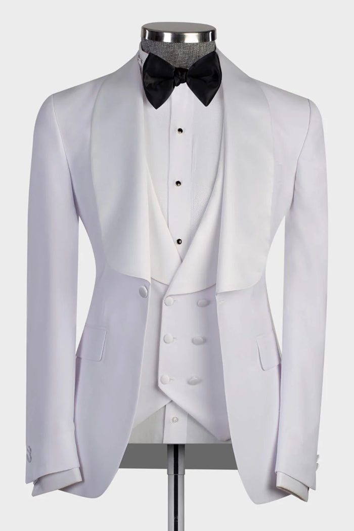 White 3 Piece Satin Shawl Lapel Suits For Men Main image