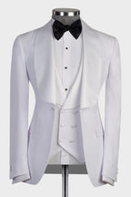 White 3 Piece Satin Shawl Lapel Suits For Men
