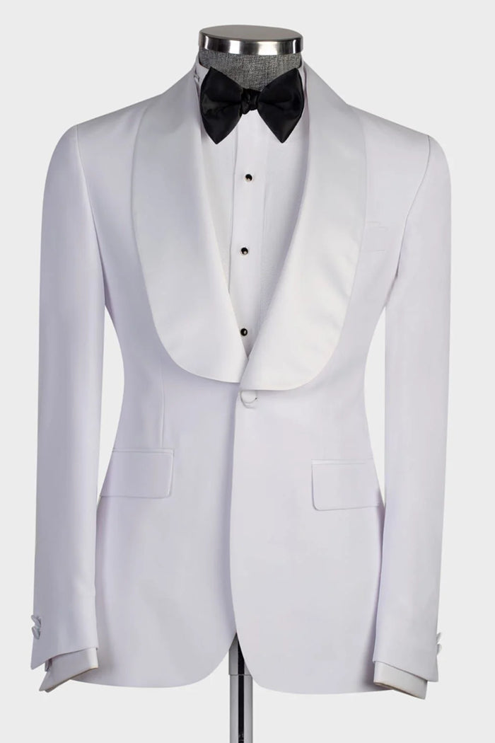 White 3 Piece Satin Shawl Lapel Suits For Men Secondary image