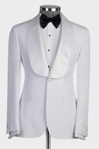 White 3 Piece Satin Shawl Lapel Suits For Men