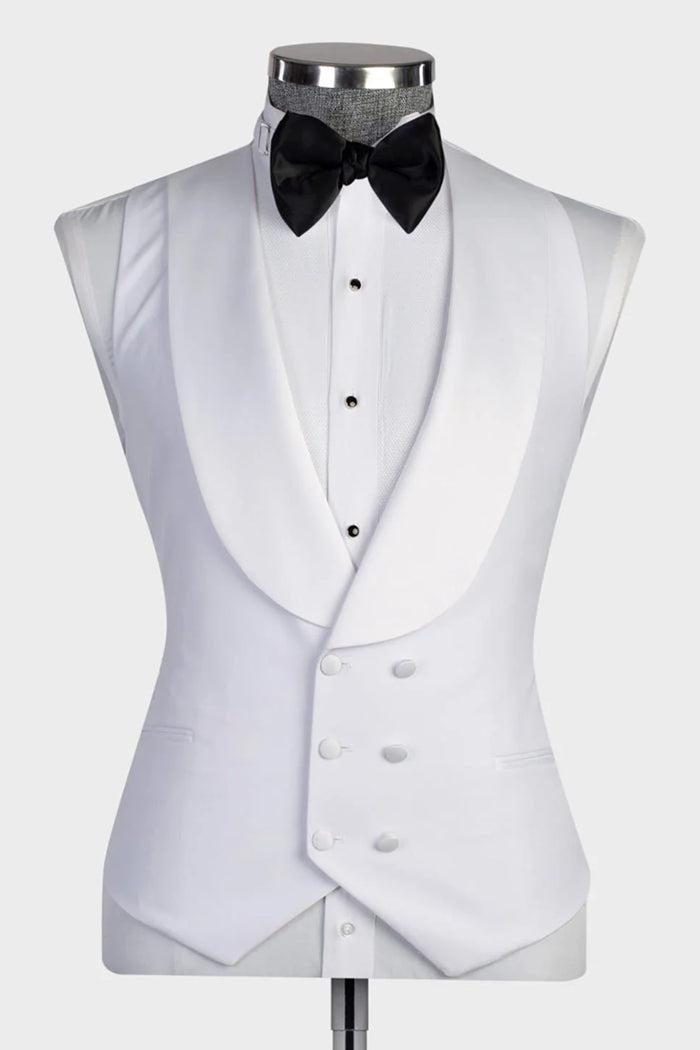 White 3 Piece Satin Shawl Lapel Suits For Men