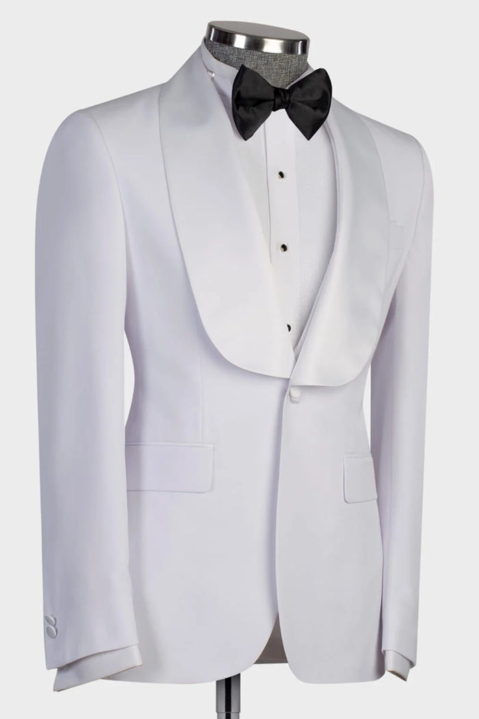 White 3 Piece Satin Shawl Lapel Suits For Men