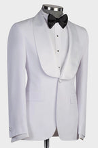White 3 Piece Satin Shawl Lapel Suits For Men