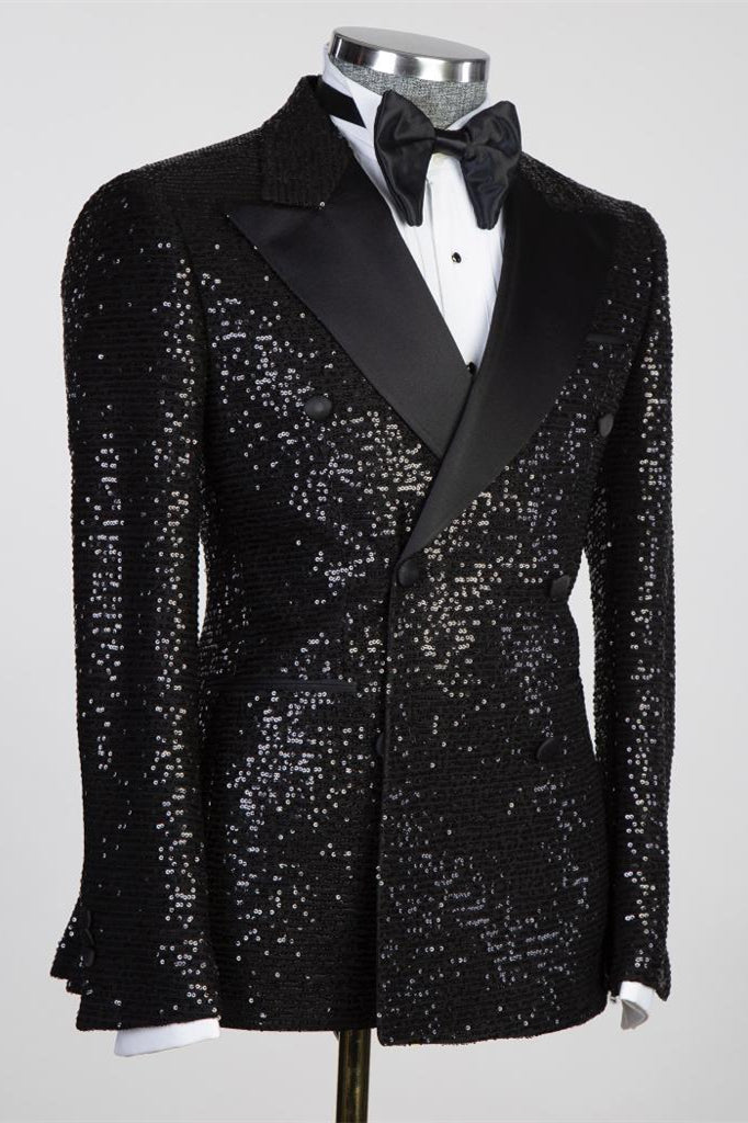 Black Sequins Peaked Lapel Double Breasted Suits For Men Secondary image