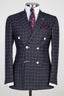 Black Plaid Peaked Lapel Double Breasted Suits For Men