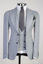 Stylish Gray Peaked Lapel Three Pieces Suits For Men