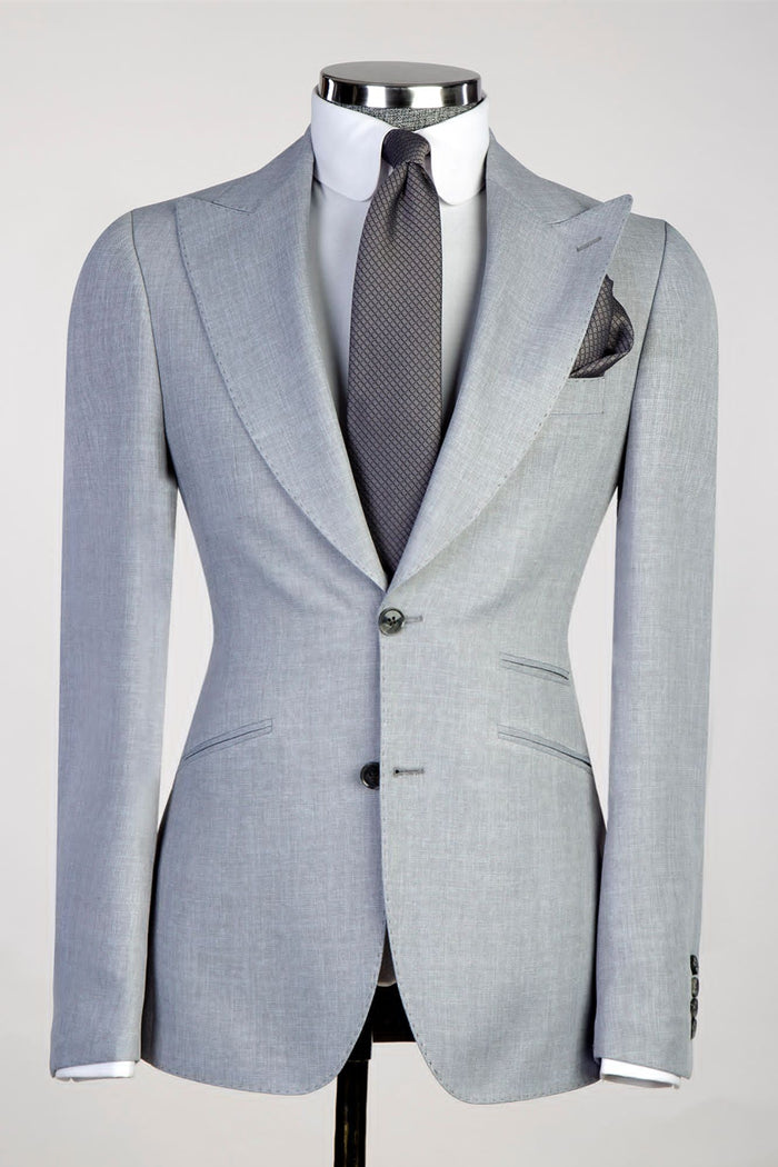 Stylish Gray Peaked Lapel Three Pieces Suits For Men