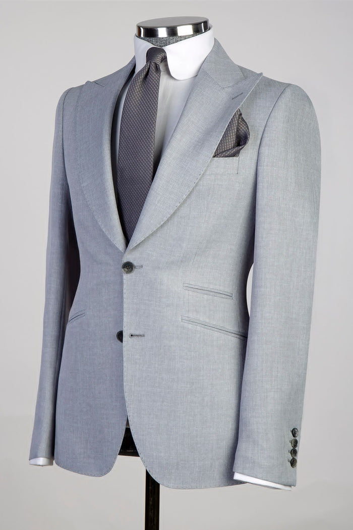 Stylish Gray Peaked Lapel Three Pieces Suits For Men