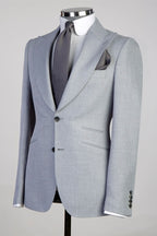 Stylish Gray Peaked Lapel Three Pieces Suits For Men