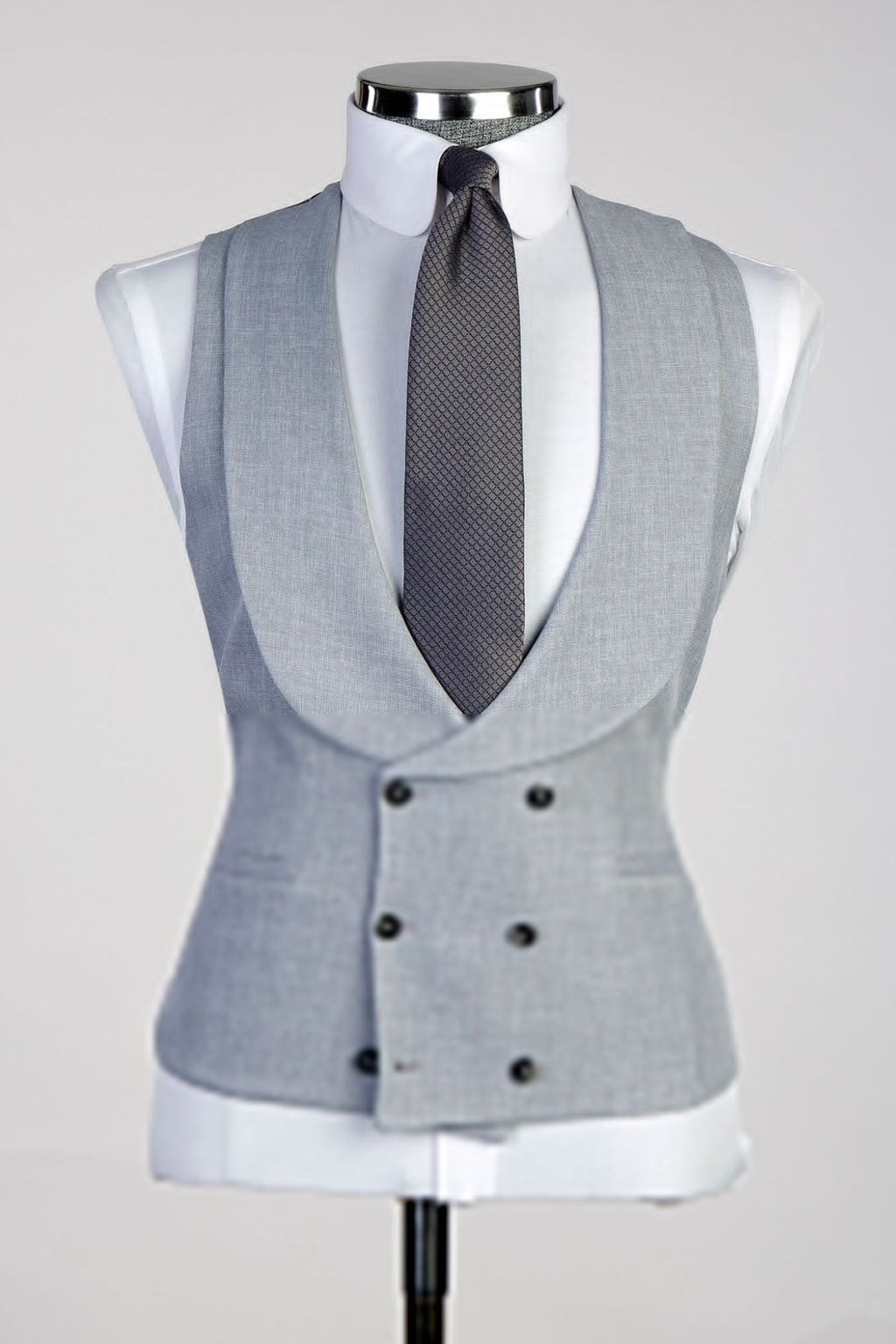 Stylish Gray Peaked Lapel Three Pieces Suits For Men