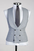 Stylish Gray Peaked Lapel Three Pieces Suits For Men