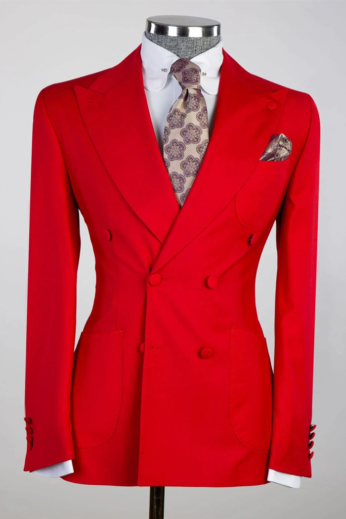 Glamorous Red Peaked Lapel Double Breasted Men Suits