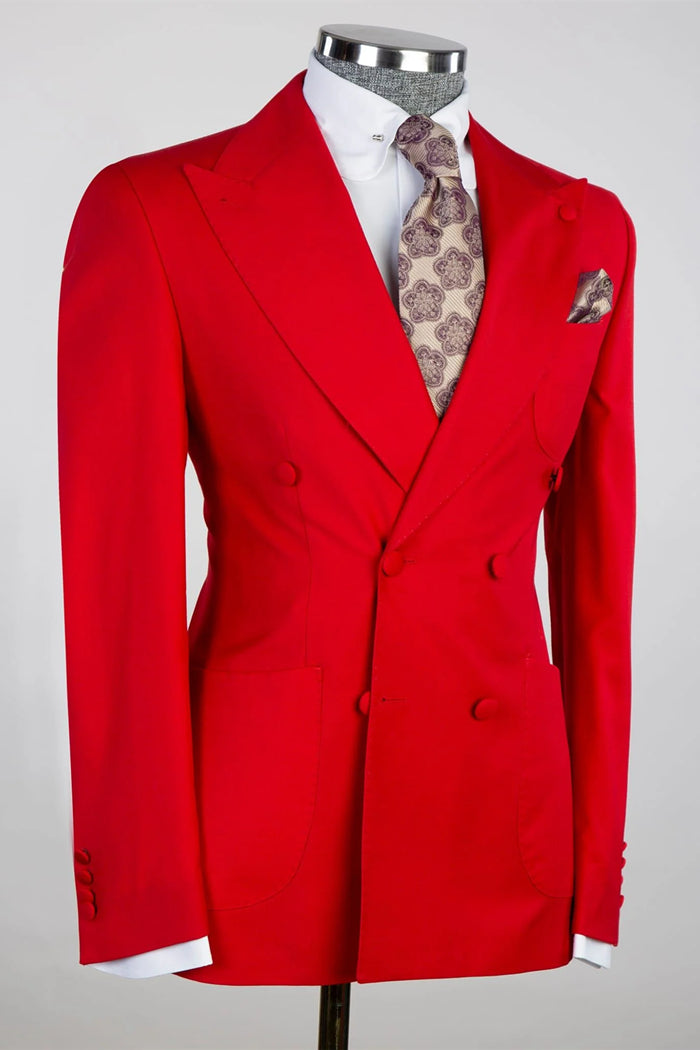 Glamorous Red Peaked Lapel Double Breasted Men Suits