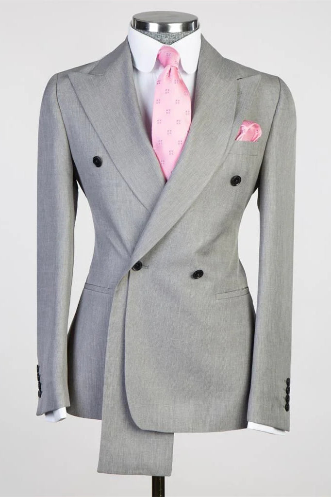 Fashion Gray Peaked Lapel Double Breasted Men Suits